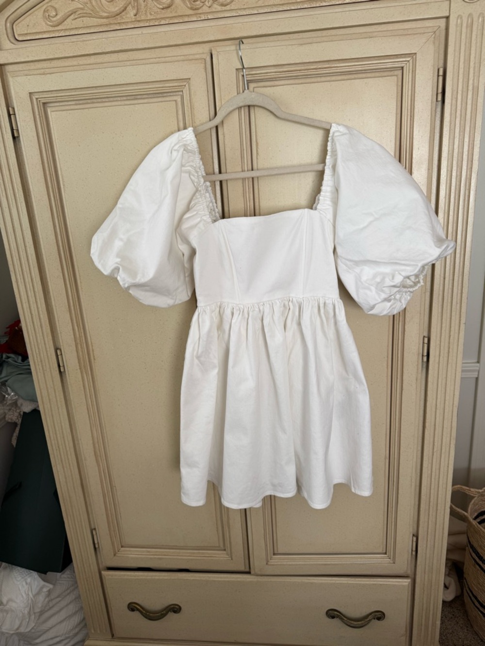 7 For All Mankind White Puff-Sleeve Mini Dress